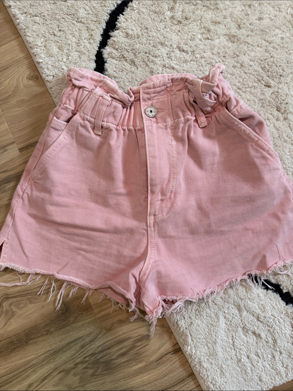 Zara Pink Paperbag Denim Shorts